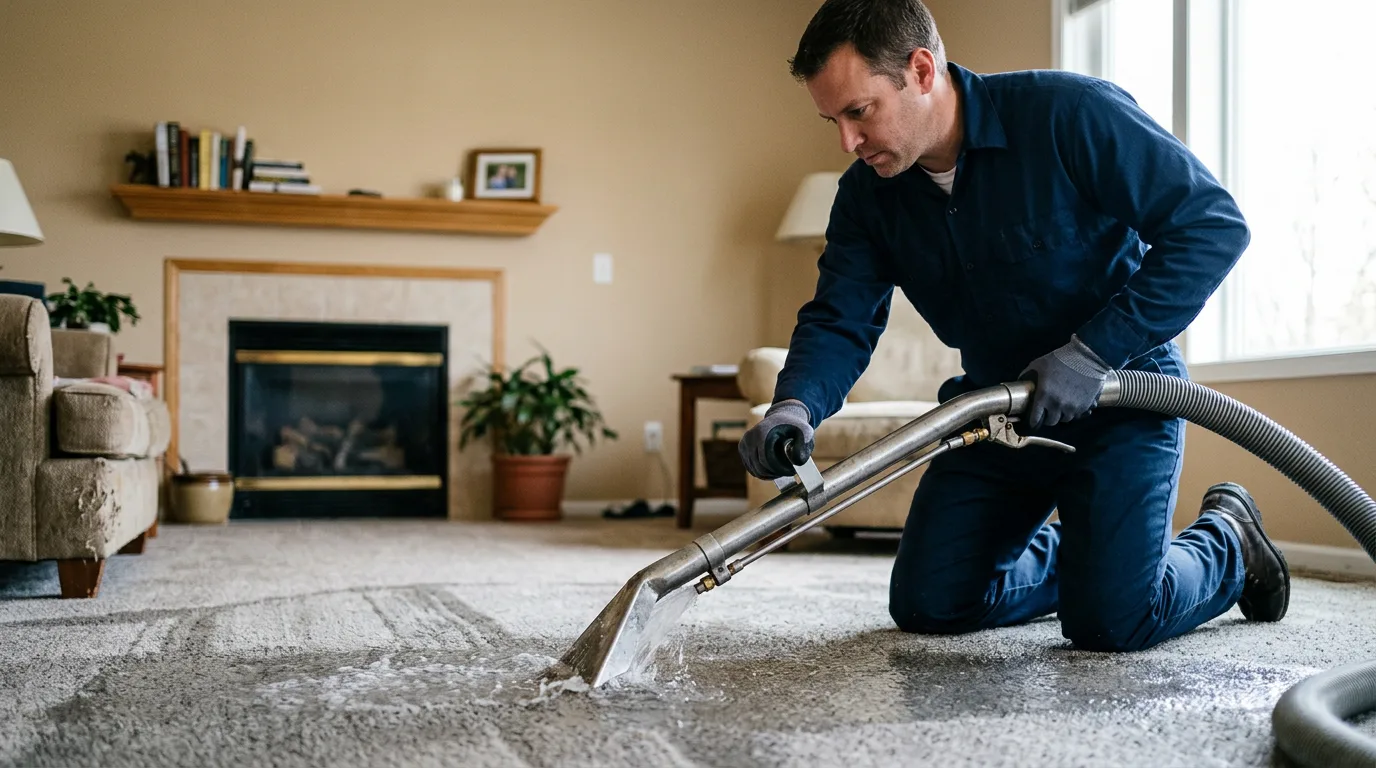 Water damage restoration technician working near Dougherty, OK